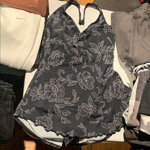 Black Floral Halter Swimsuit